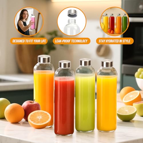 32 oz Clear Glass Water Bottles with Lids