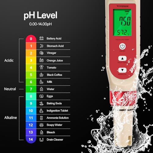 4-in-1 Digital pH Meter with pH/TDS/EC/Temp Function, 0-14.0 pH Measurement Range, ±0.1 pH Accuracy Water Quality Tester for Hydroponics, Household Drinking, and Aquarium