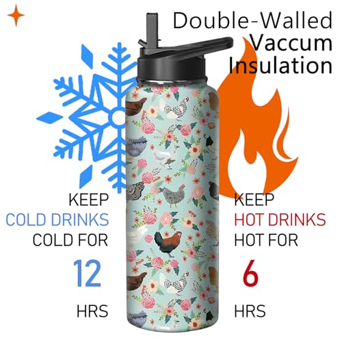 40oz Chicken Water Bottle with Handle and Flip Straw