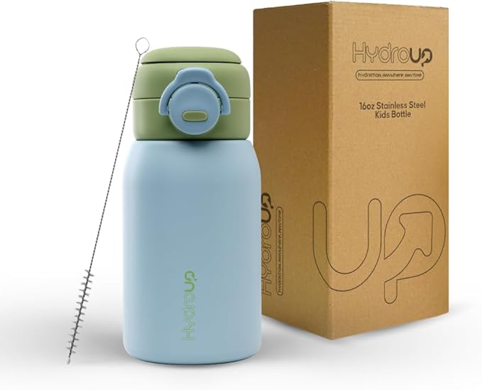 Kids Water Bottle 16oz – Stainless Steel Vacuum Insulated, Leakproof with 2-in1 Straw & Chug Lid, BPA-Free, Durable for School and Sports
