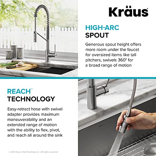 Oletto Commercial Style Single Handle Pull Down Kitchen Faucet with QuickDock Top Mount Installation Assembly in Spot Free Stainless Steel