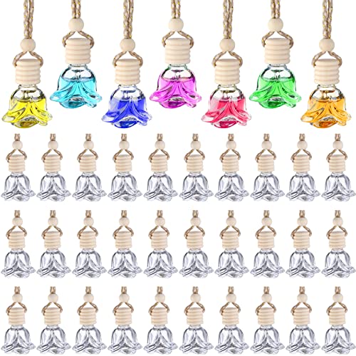 60 Pcs Hanging Car Air Freshener Car Diffuser Bottles Empty Glass Perfume Bottles Air Freshener Diffuser Bottle Pendant for Essential Oils Fragrance Aromatherapy Ornament Decor (60 Count)