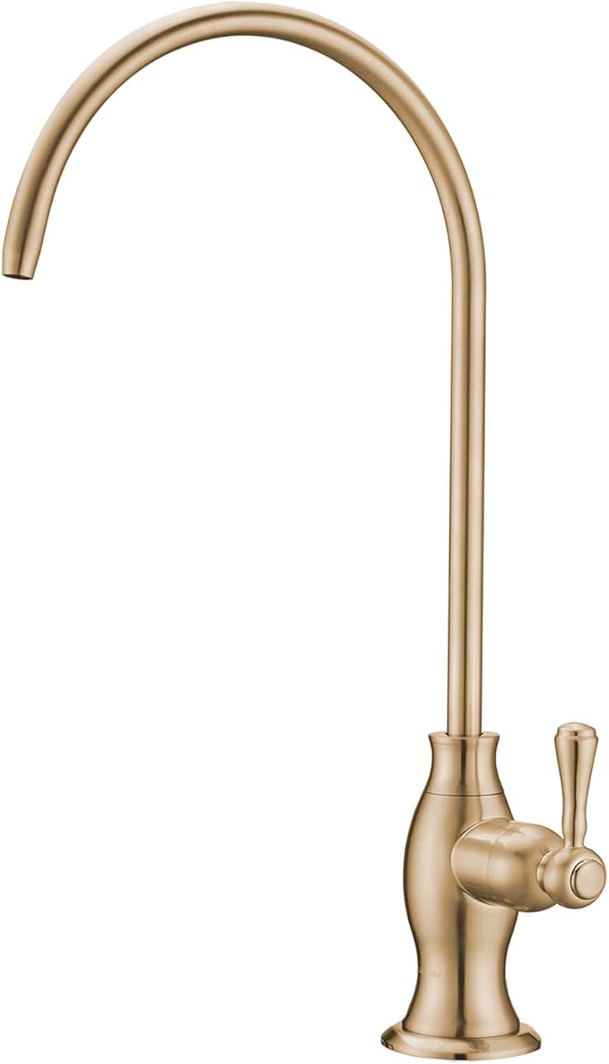 Delle Rosa Brushed Gold Drinking Water Faucet, Solid Brass Kitchen Water Filter Faucet, Classical Water Filtration Faucet for Under Sink Water Filter System Brushed Gold（Light Gold）