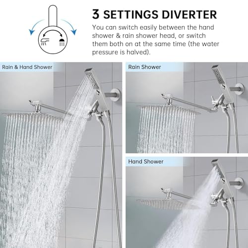 All Metal 12" Rain Shower Head with Handheld for Bathroom Upgrade