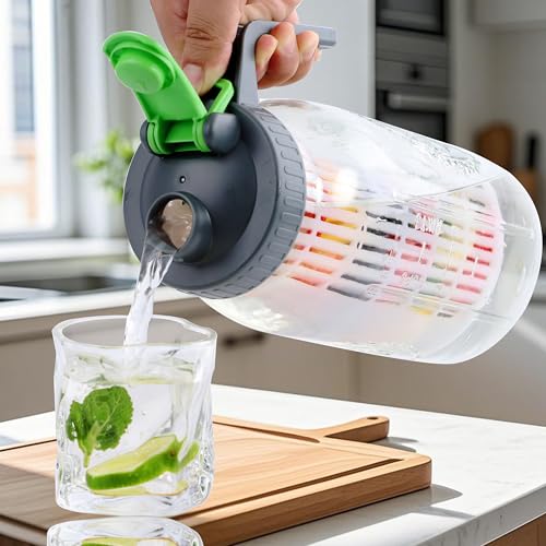 Glass Mason Jar Water Fruit Infuser Pitcher With Lid 64 Oz Wide Mouth Tea Infused Pitchers 2 Quart Sun Tea Jar For Outside Half Gallon Iced Coffee Tea Lemonade Juice Homemade Drinks Container