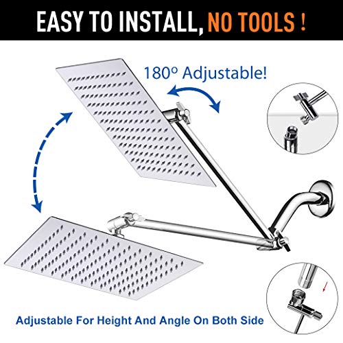 High Pressure Large Stainless Steel Square Rain ShowerHead With Shower Arm Waterfall Full Body Coverage Easy to Clean and Install