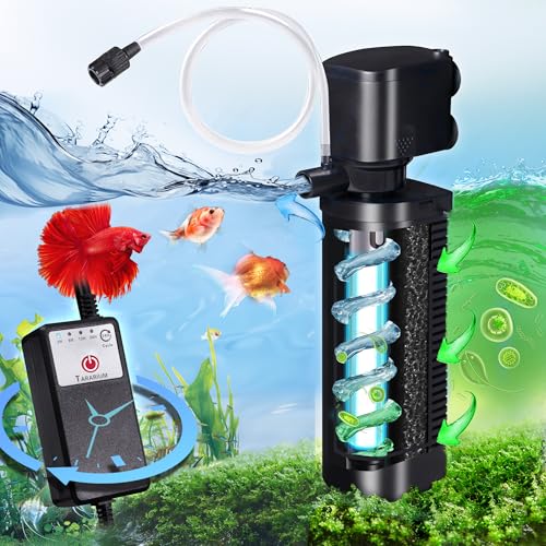 20-75Gal U-V Aquarium Filter for Fish Turtle Tank, Auto-Timer Bulb