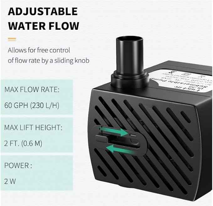 Uniclife Pet Replacement Pump 60 GPH 2W 2ft High Lift Quiet Pump for Smart Pet Fountains 12 V Compact Submersible Water Pump with 120 V Converter Adaptor for Nano Fish Tanks Bowls Up to 5 Gallons