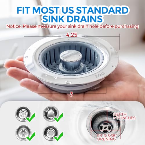 3 in 1 Kitchen Sink Drain Strainer Stopper Removable Basket Pop