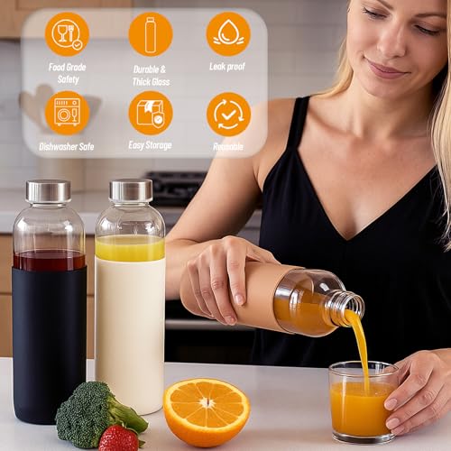 32 oz Glass Water Bottles with Lids and Silicone Sleeve 3 Pack