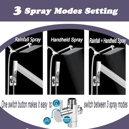 10" High Pressure Square Rainfall Shower Head and 2