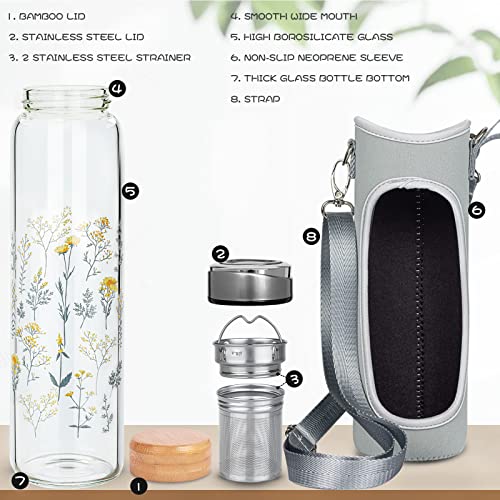 32oz Borosilicate Glass Water Bottle with Tea Infuser