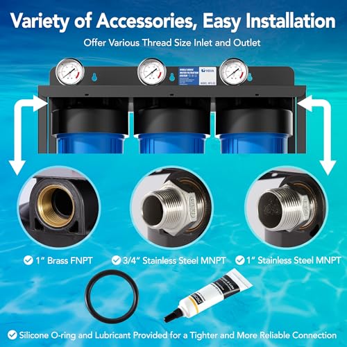 WF3-02 3-Stage Free-Standing Whole House Water Filtration System, Reduces Heavy Metals (Lead, Mercury, Arsenic, Cadmium, Chromium), Chlorine, Sediment, Odor, and VOC’s