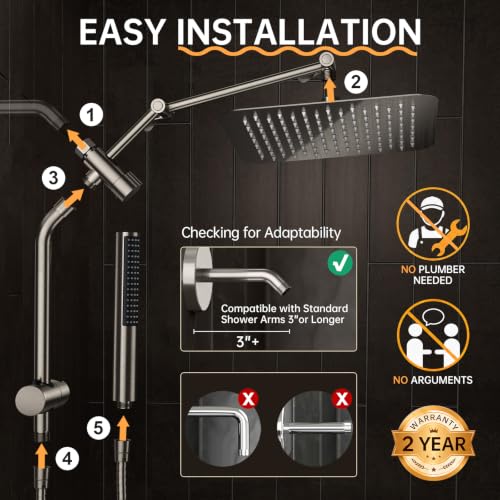 All Metal 10" Luxurious Brushed Nickel Rain Shower Head with Handheld