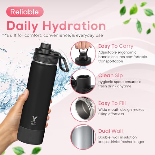 Y TOP 18 oz Insulated Water Bottle Leak Proof Spout Lid Fits in Car Cup Holder