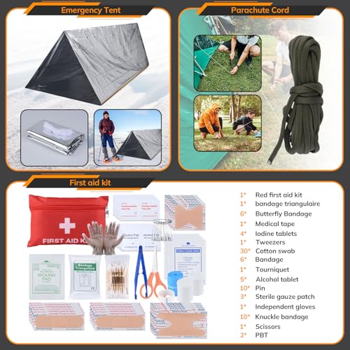 Survival Kit 250pcs Survival Tools Tactical Gear and Trauma Bag