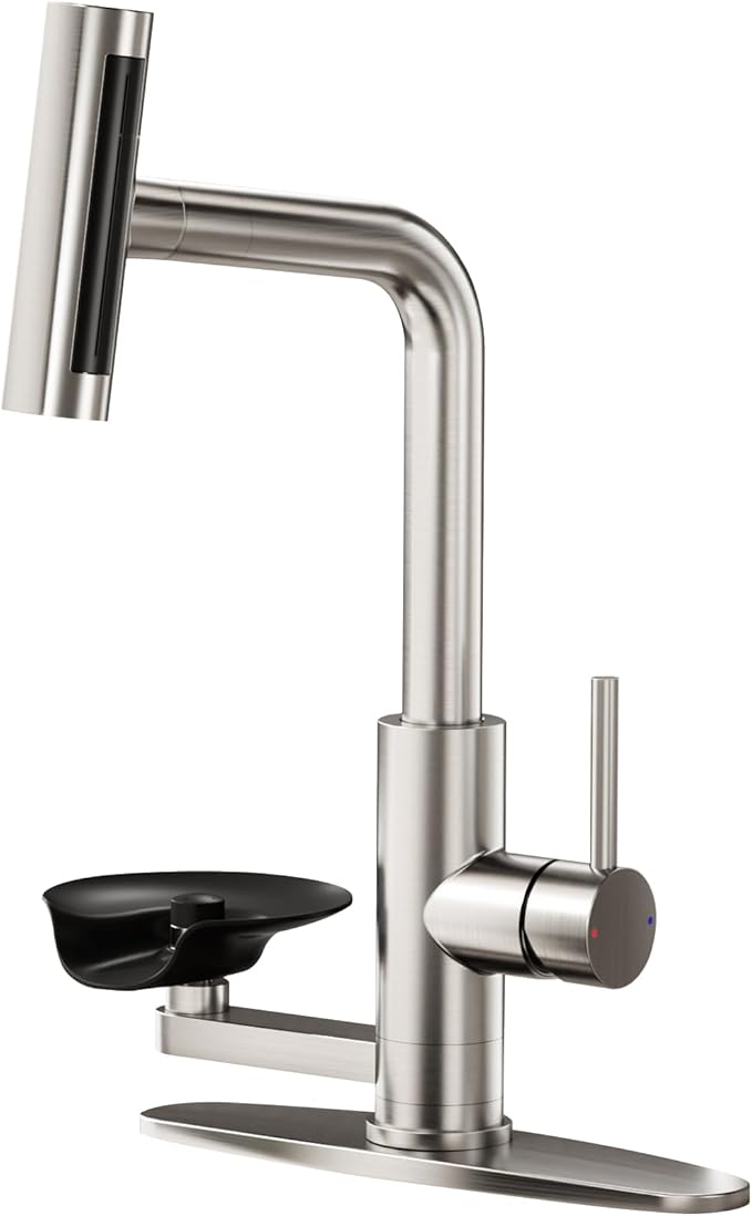 HOWUWEY Chrome Filtered Shower Sprayer with Sink Hose Attachment for Faucet & HOWUWEY Brushed Nickel Kitchen Faucet with Pull Down Sprayer & Cup Washer