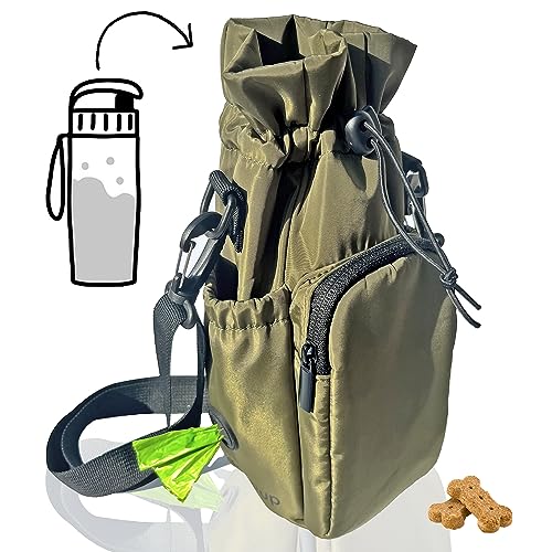 RibbyPup Waterproof Dog Walking Bag with Universal Water Bottle Holder
