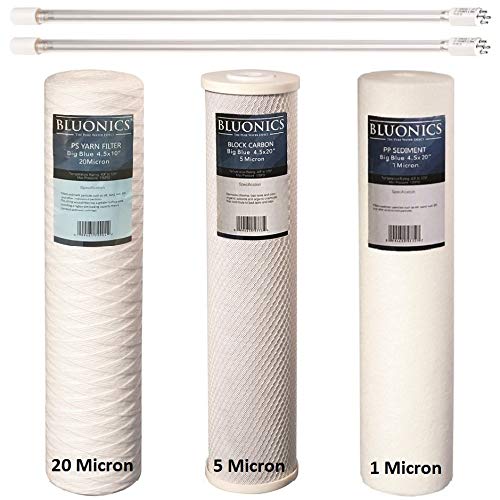 Bluonics Complete Whole House Well Water Filtration System – 24 GPM 110W UV Purifier with Triple 4.5" x 20" Housings, Carbon Filters, and Extra Filter Set