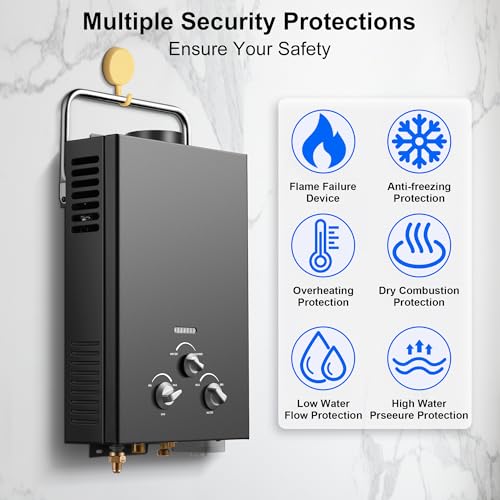 Outdoor Tankless Propane Water Heater 1.58GPM 6L Portable Gas Water Heater with Handle & Overheating Protection