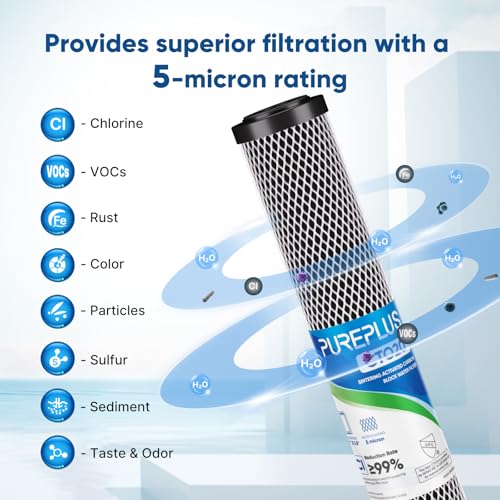 5 Micron 20" x 2.5" Whole House CTO Carbon Sediment Water Filter Cartridge Compatible with C1