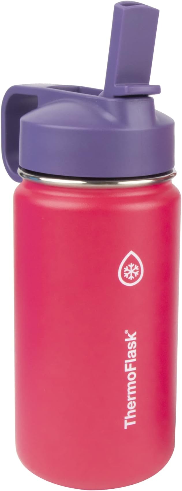 ThermoFlask Kids 14 oz Insulated Water Bottles with Straw Lid BPA-Free Stainless Steel Leakproof & Spill-Proof Design Easy Clean Wide Mouth 2-Pack for School, Sports, Playdates, Punch/Eggplant