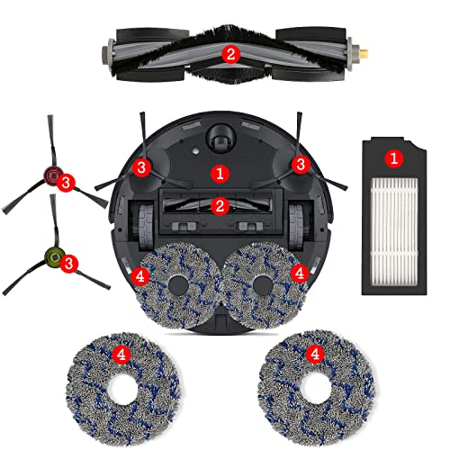 15 Pack) X1 Omni Replacement Parts for ECOVACS DEEBOT DEEBOT X1 Omni X1 PRO Omni X1Omni T10 Omni Robot Vacuum Accessories, 1 Roller Brush, 3 HEPA Filters, 3 Dust Bags, 4 Side Brushes, 4 Mop Pads (15 Count)