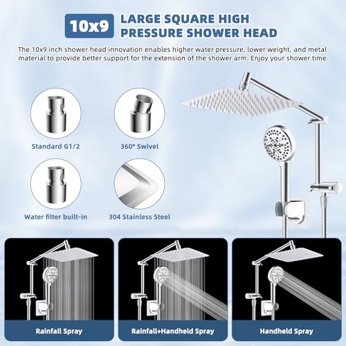 Metal 10" Rain Shower Head with Handheld