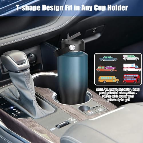40 oz Insulated Water Bottle with Straw fit in Car Cup Holder
