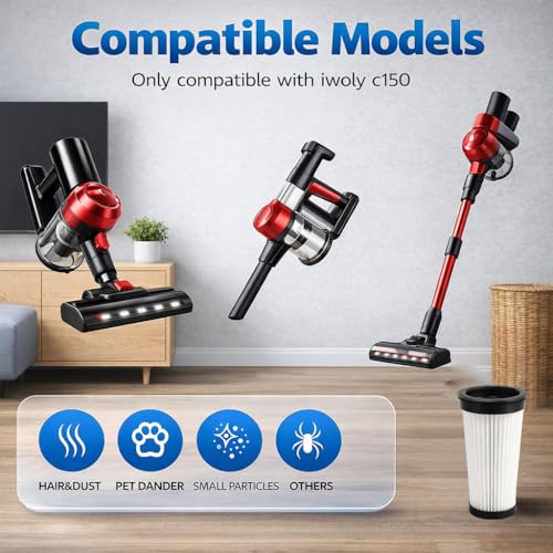 4 Pack Vacuum Filters Compatible with iwoly C150 Cordless Vacuum Cleaner (4 Count)