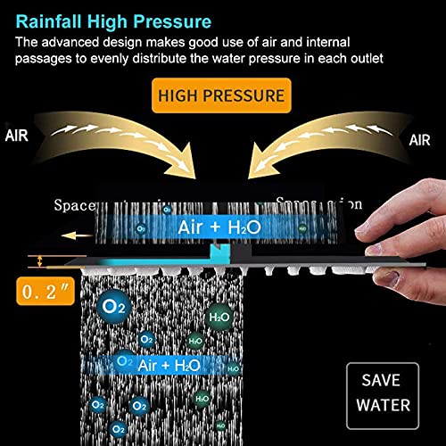 High Pressure Large Stainless Steel Square Rain ShowerHead With Shower Arm Waterfall Full Body Coverage Easy to Clean and Install