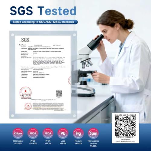 USF-3F-15 Slightly Alkaline Under Sink Filter System, 8K-40K Gal with Faucet, Reduce PFOA, PFOS, Chlorine, Lead, Mercury, Chloramine, Fluoride, Microplastics Particles, Bad Taste & Odor