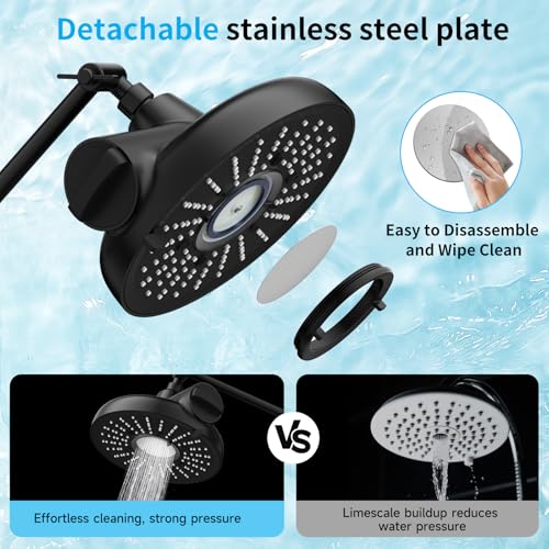 8 Inch Filtered Shower Head with Extension Arm Matt Black