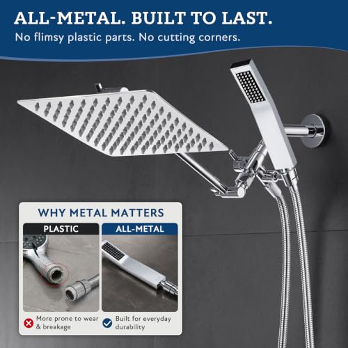 All Metal 8" Rain Shower Head with Handheld for Bathroom Upgrade