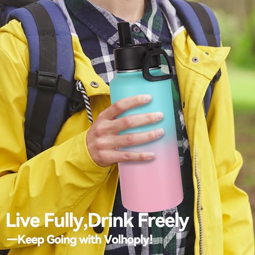 32 oz Water Bottles Bulk 2 Pack with Straw Lid & Spout Lid (2 Count)
