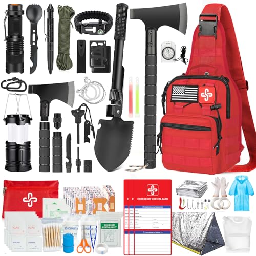 Survival Kit 262Pcs Survival Gear and Supplies with First Aid Kit Pouch and Crossbody Bag (262 Count)