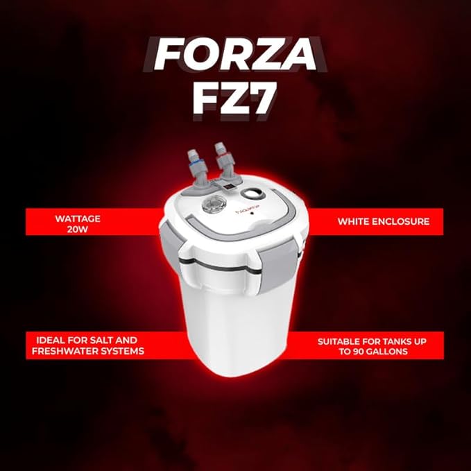 Aquatop Forza Premium Canister Filter – 295 GPH Flow Rate – Ideal for 60-90 Gallon Tanks – 7W for Crystal Clear Water – Includes Filter Media