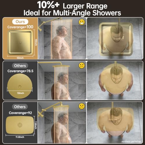 All Metal 10" Luxurious Brushed Gold Rain Shower Head with Handheld