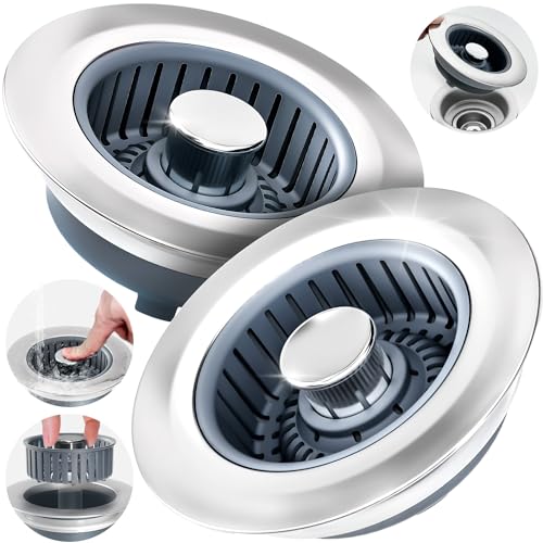 3 in 1 Kitchen Sink Drain Strainer Stopper Removable Basket Pop (2 Count)
