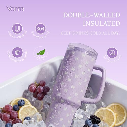 DetaClean 40oz Purple Bow Tumbler with Handle and Flip Straw for Women