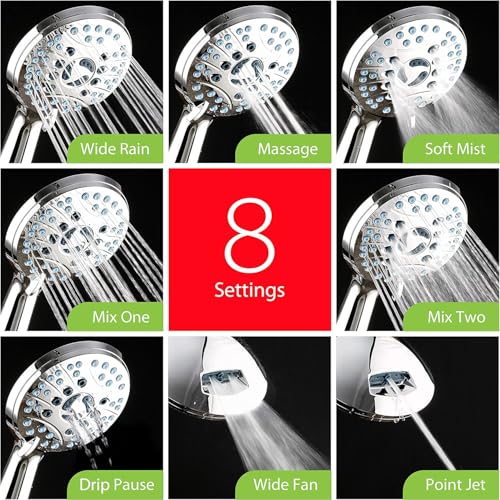 AquaCare 8 mode High Pressure Handheld Shower Head with 2