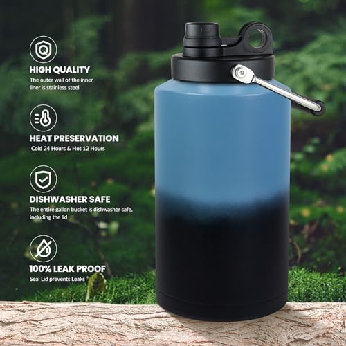 1 Gallon Water Bottle Insulated Stainless Steel Keeps Ice 48Hr