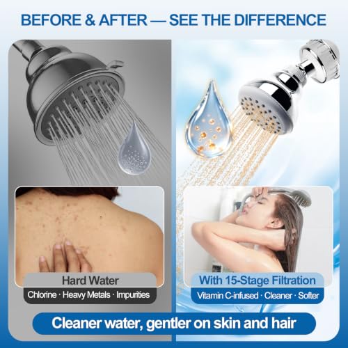 4 Pack 15 Stage Shower Filter Replacement Cartridge Filter with Vitamin C Shower Head Replacement for Hard Water by Cenipar (4 Count)