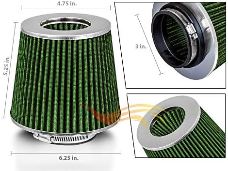 GREEN 3" 76 mm Inlet Cold Air Cone Replacement Quality Performance Washable Clamp-On Dry Air Filter