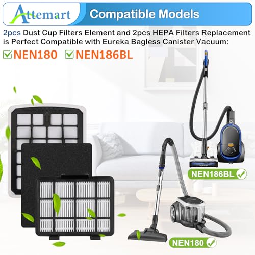 Replacment Filter Compatible with Eureka NEN186BL NEN180 Bagless (4 Count)