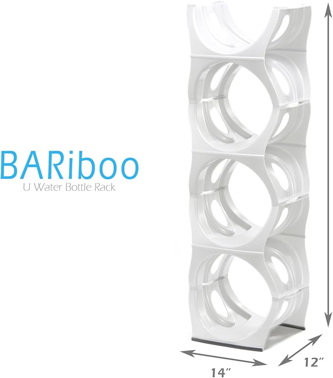 Bariboo Stackable Water Bottle Storage Rack Best Water Jugs 5 Gallon Organizer. Jug Holder for Kitchen, Cabinet and Office Organizing. Reinforced Polypropylene (White, 4 No Shelf)