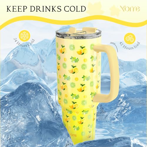 40 oz Lemon Yellow Tumbler with Handle and Flip Straw for Women