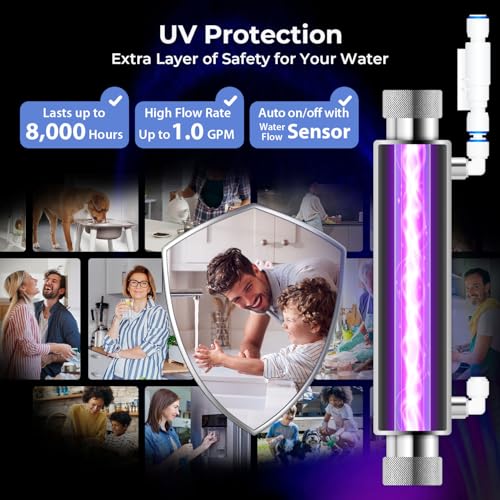 RCC2AK-UV, Upgraded 200 GPD, UV pH+ Reverse Osmosis System, 7-Stage RO Water Filtration System with Alkaline and UV Filter, Patented Top-Mounted Faucet Design for Easy DIY Installation