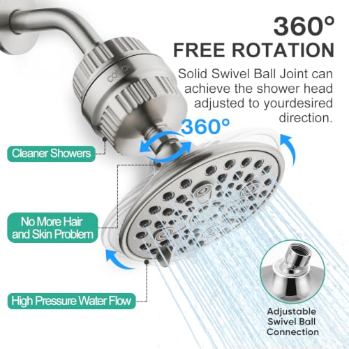 6 Spray High Pressure Filtered Shower Head for Hard Water Combo