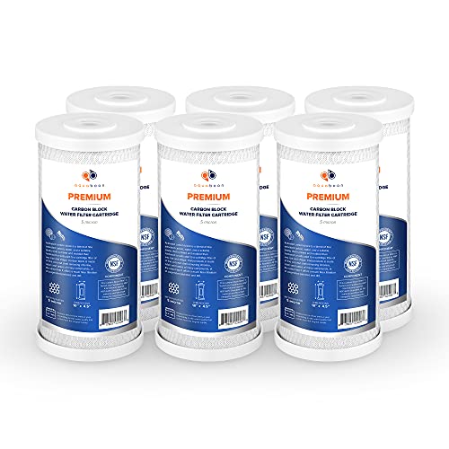 5 Micron 10 x 4.5 Premium Carbon Filter Cartridge Whole House CTO Block Water Filter Replacement Compatible with FXHTC (6 Count)